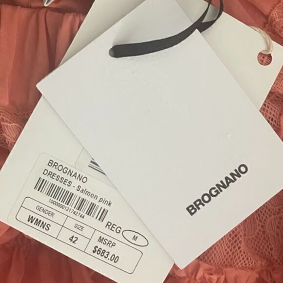 Brognano Salmon Pink Ruffled Lace Halter‎ Dress Romantic Tiered Size US 6 IT 42 - Picture 12 of 15